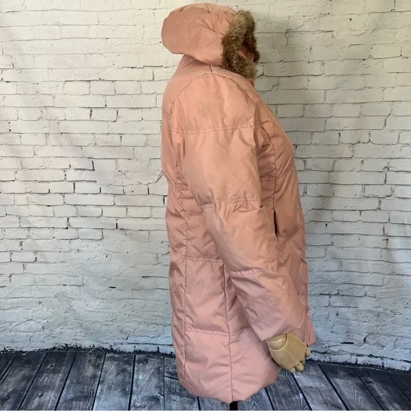 Basic House Korean Down Pink Puffer Fur Trim Hood Parka Jacket Size Small AS-IS - Picture 2 of 16